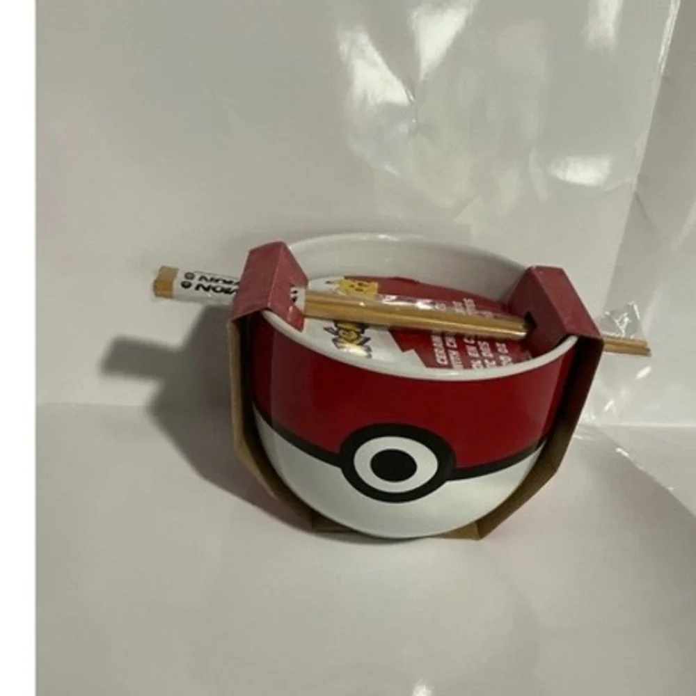 Pokemon‎ Ceramic Ramen Bowl with Chopsticks Pokeball Officially Licensed Red